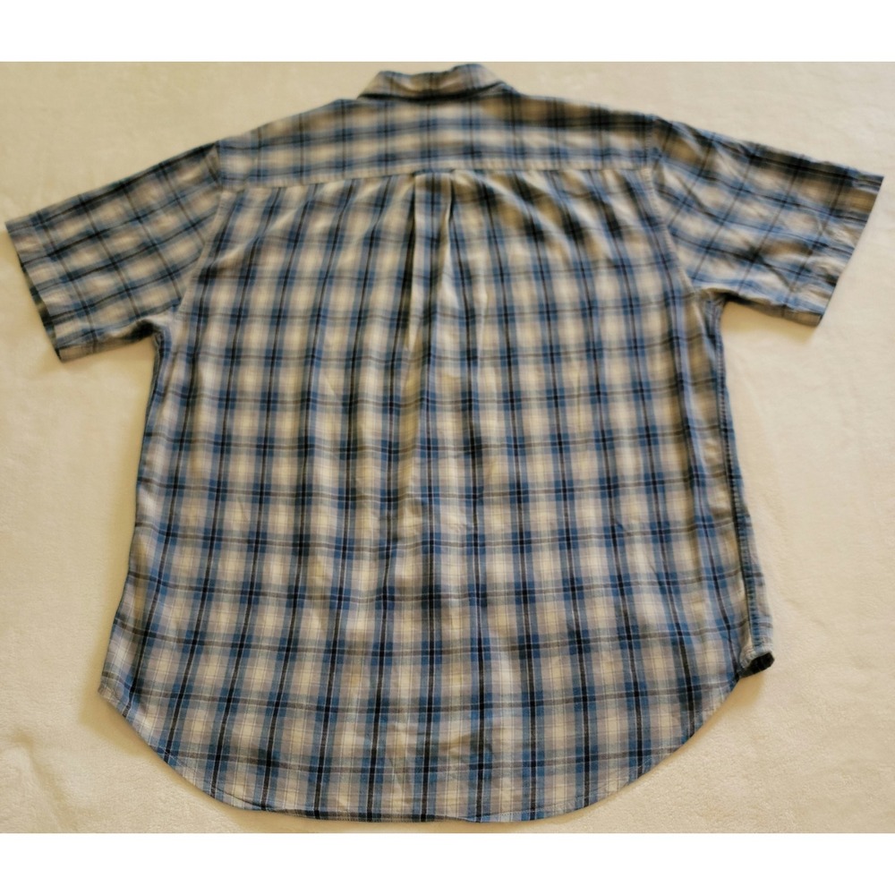 Eddie Bauer Plaid Shirt Mens Medium Blue Short Sleeve Button Down Cotton Hiking - Picture 8 of 12